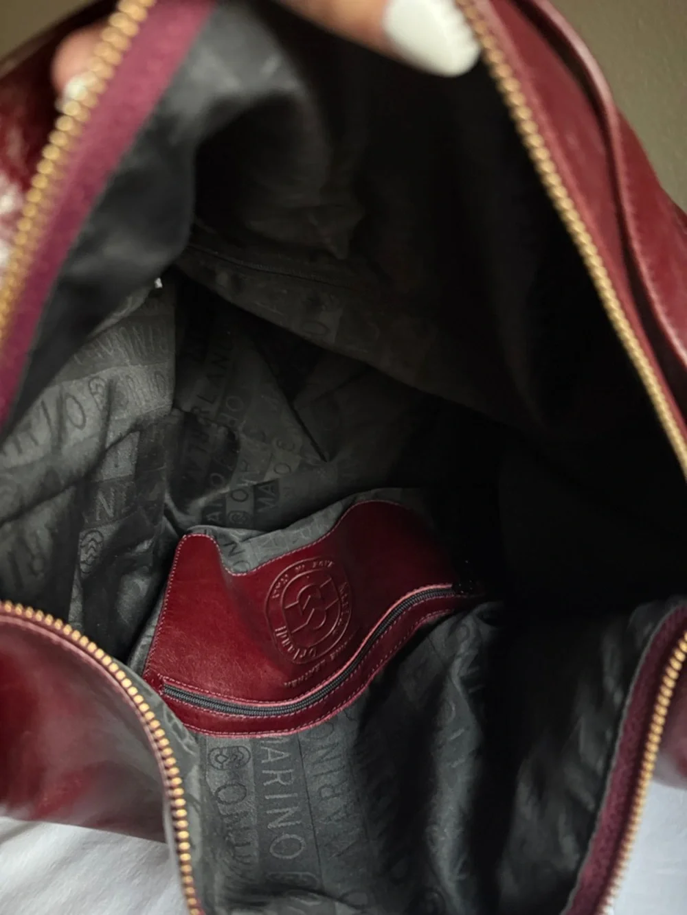 Women's Burgundy Leather Backpack Tote with Quilted Front - Picture 3 of 3